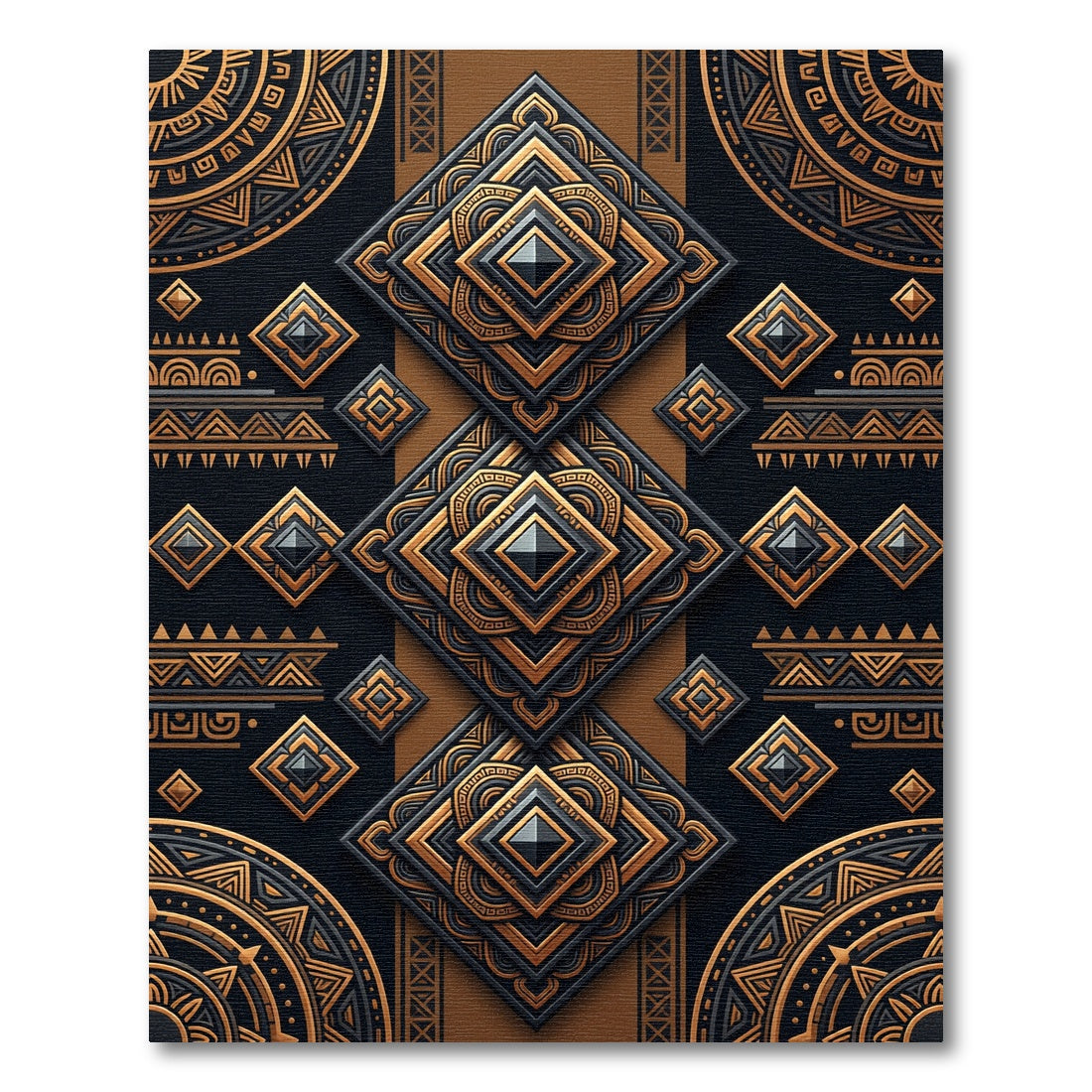 Elegant Black and Gold Geometric Medallion Rug