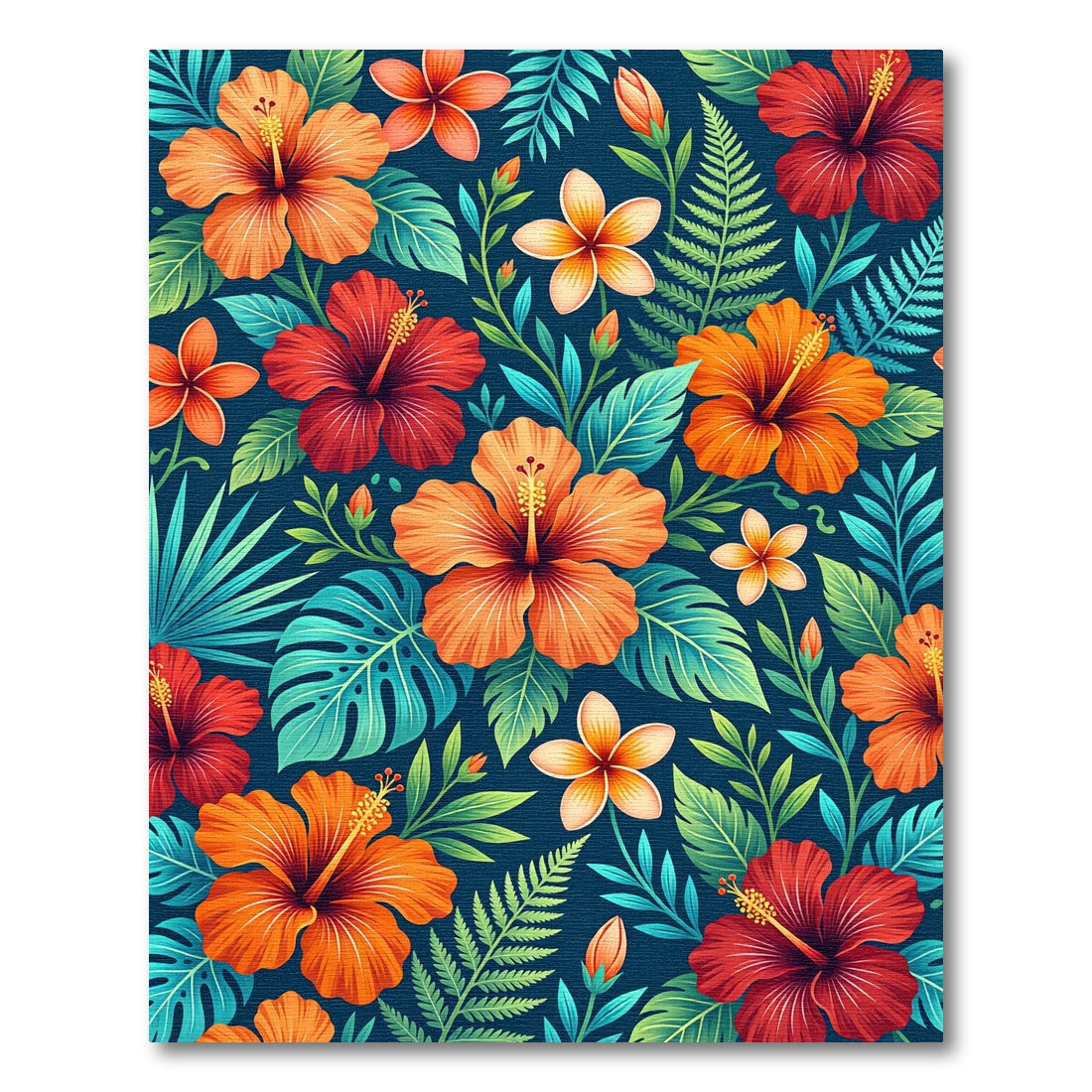 Vibrant Tropical Hibiscus Floral Botanical Rug