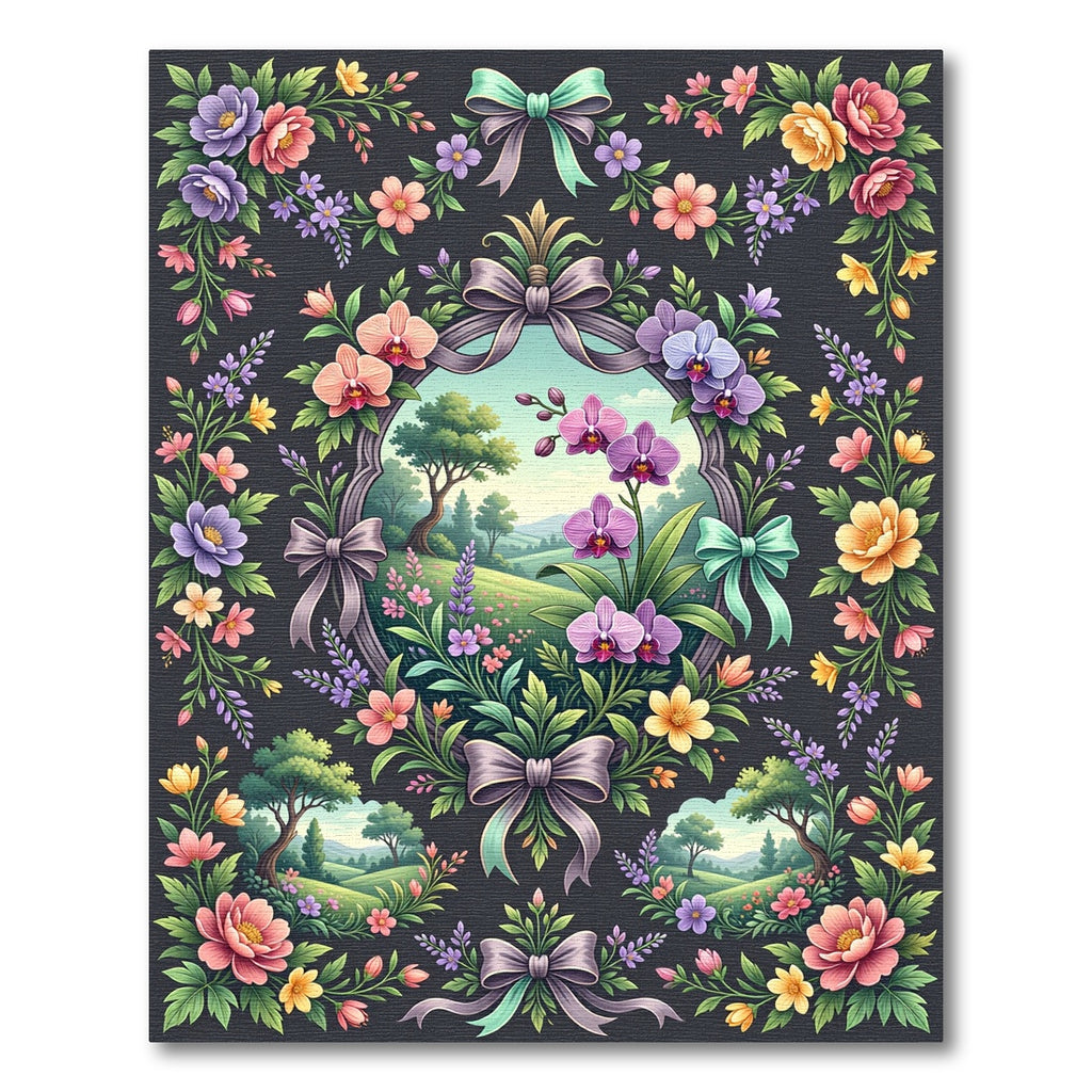 Ornate Orchid Meadow Botanical Frame Rug