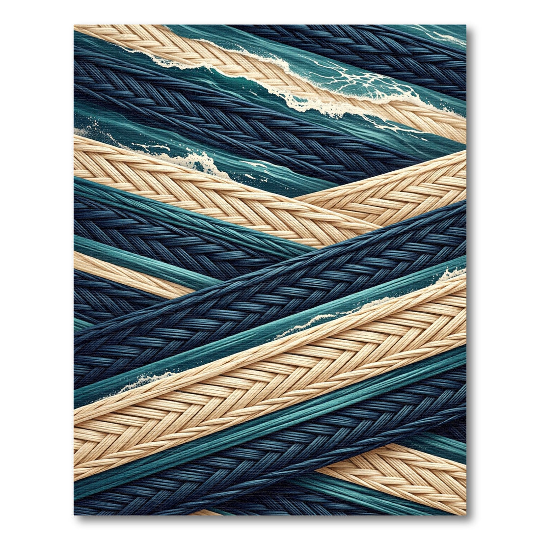 Intersecting Blue and Cream Nautical Braids Rug