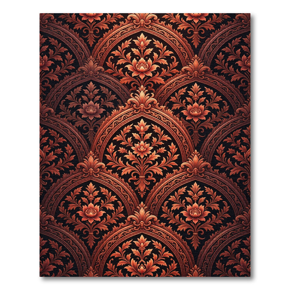 Ornate Copper Floral Arch Pattern Rug