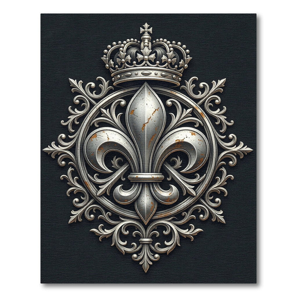 Silver Ornate Fleur-de-lis Royal Crest Rug
