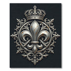 Silver Ornate Fleur-de-lis Royal Crest Rug