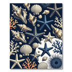 Navy Coastal Seashell Starfish Ocean Art Rug