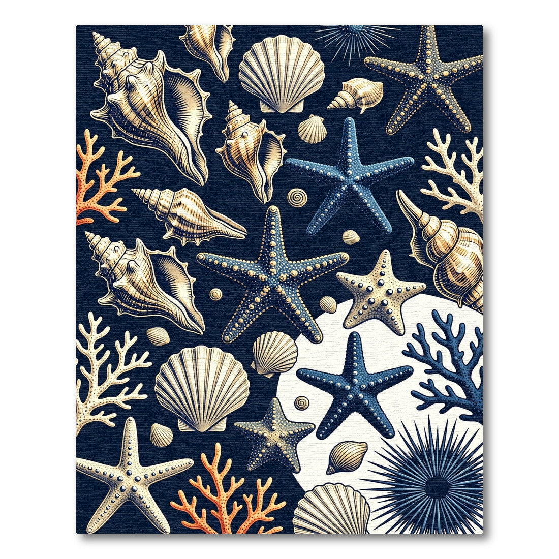 Navy Coastal Seashell Starfish Ocean Art Rug