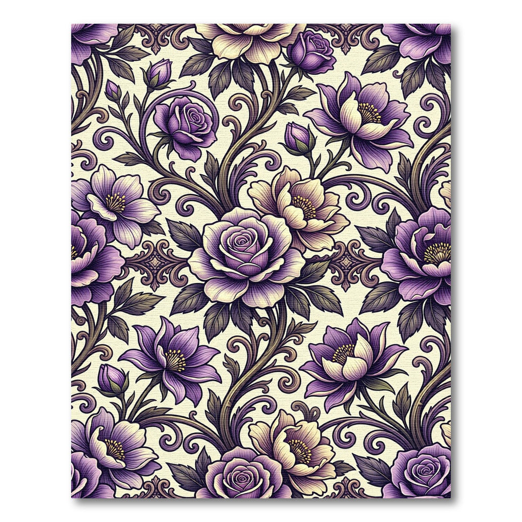 Ornate Amethyst Floral Scrollwork Rug