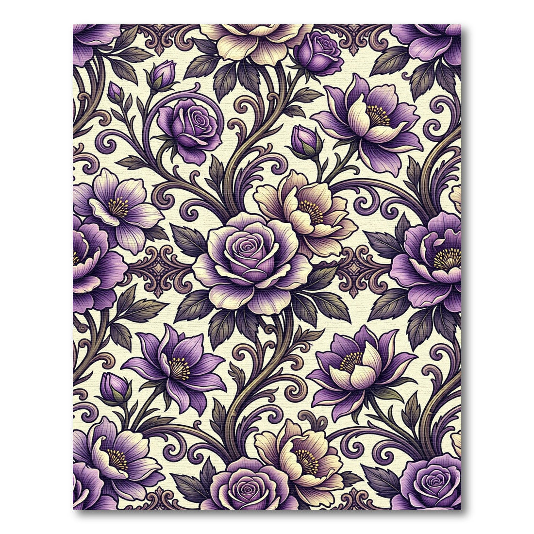 Ornate Amethyst Floral Scrollwork Rug