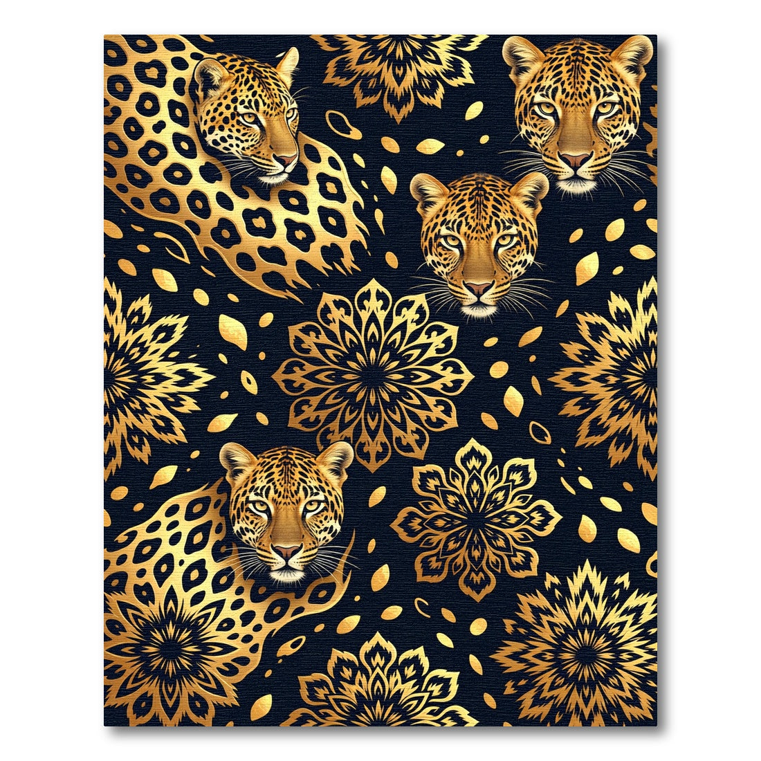 Golden Leopard Floral Mandala Collage Rug