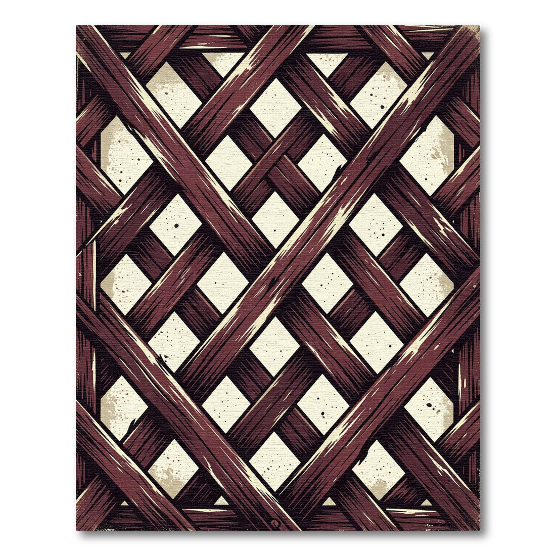Rustic Deep Maroon Crossed Lattice Rug