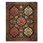 Vintage Crimson Ivory Floral Damask Rug