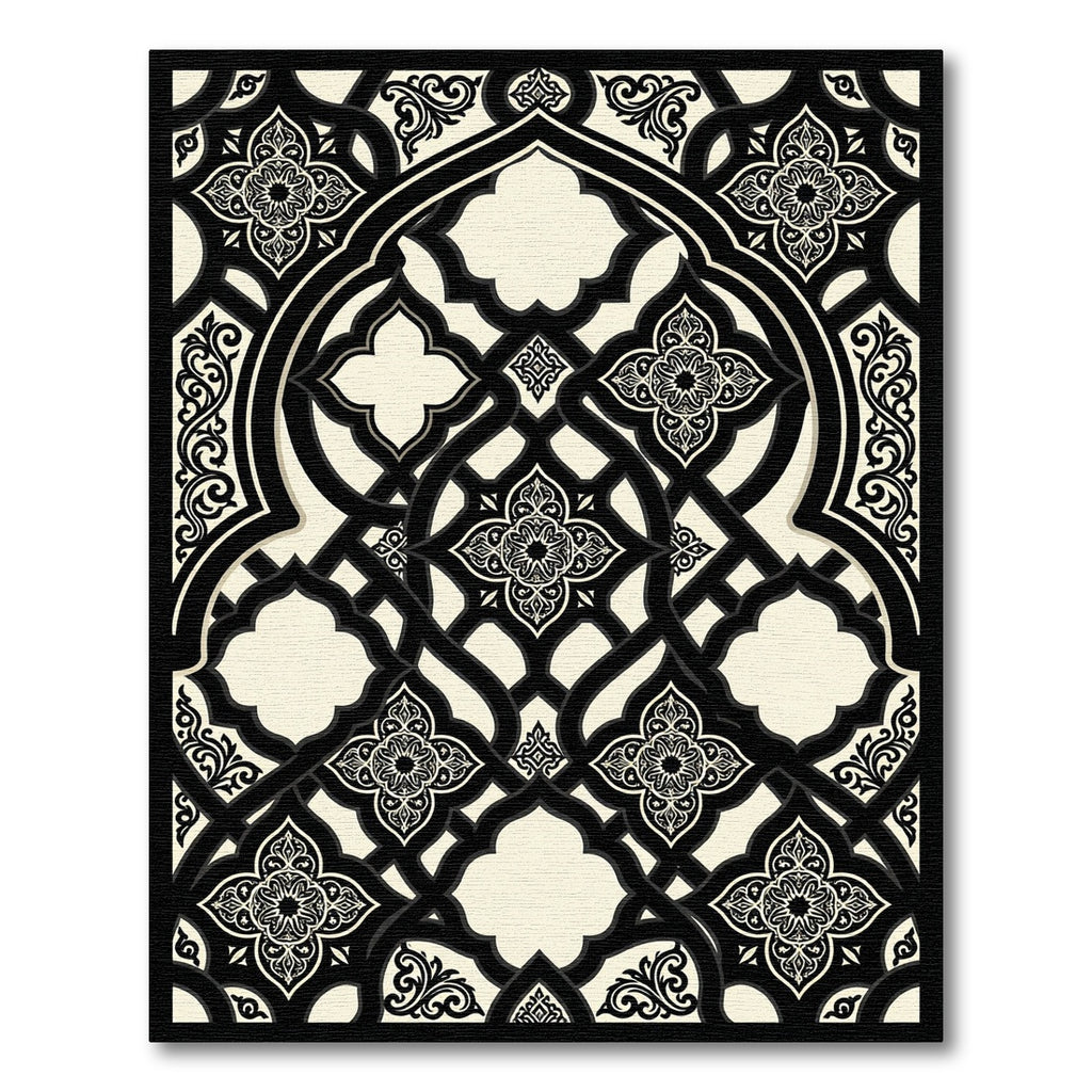 Elegant Monochrome Ornamental Filigree Medallion Rug