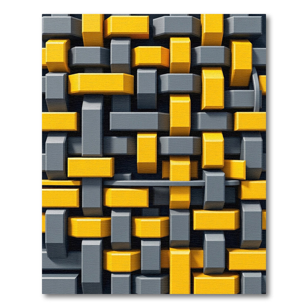 Woven Yellow Gray Interlocking Blocks Rug