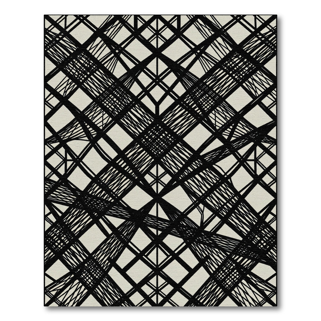 Abstract Intersecting Black Lines Linen Rug