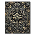 Ornate Gold Leaf Scrollwork Black Rug