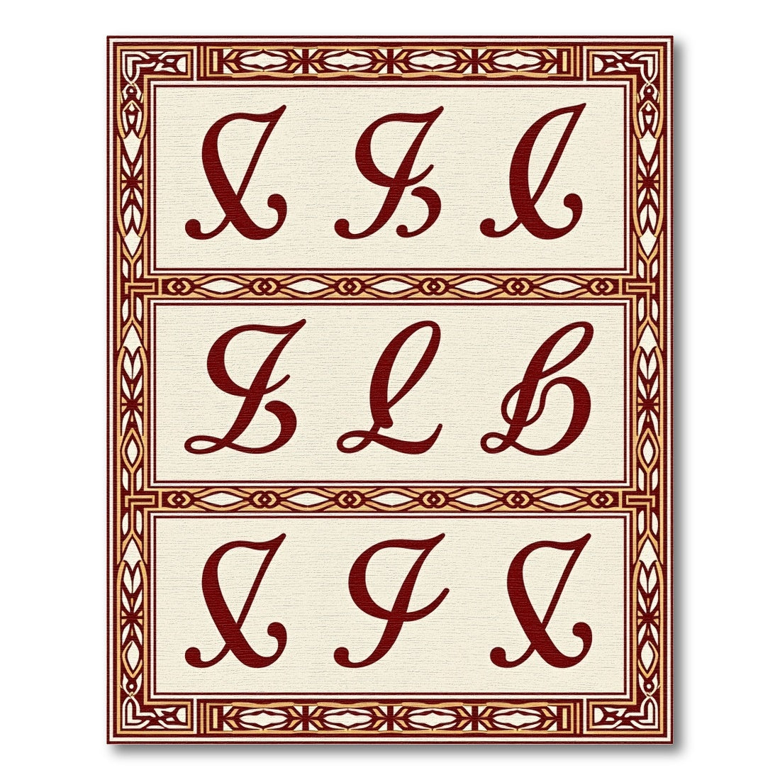 Burgundy Script Monograms Ivory Border Rug