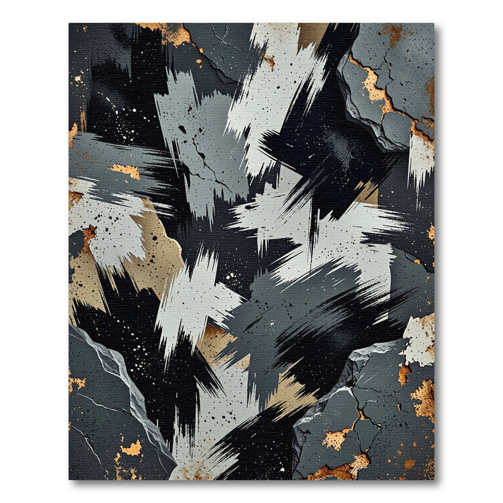 Abstract Charcoal Brushed Gold Ink Composition Rug
