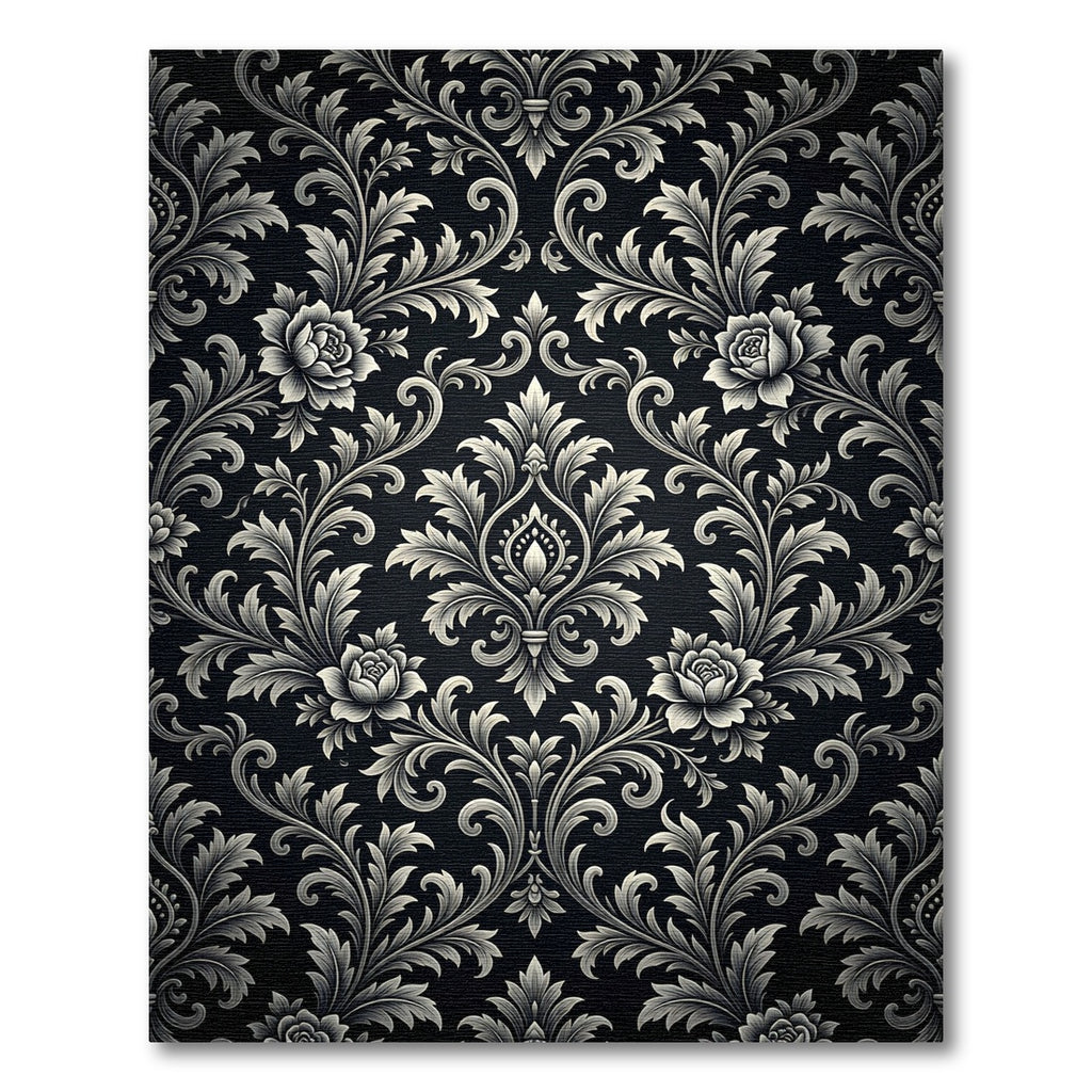 Classic Black Floral Scroll Rug