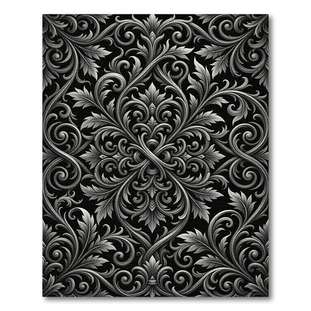 Ornate Floral Scrollwork Silver Rug