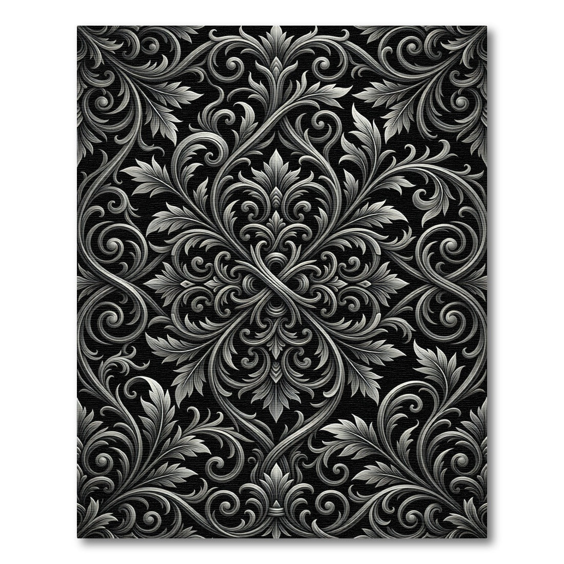 Ornate Floral Scrollwork Silver Rug