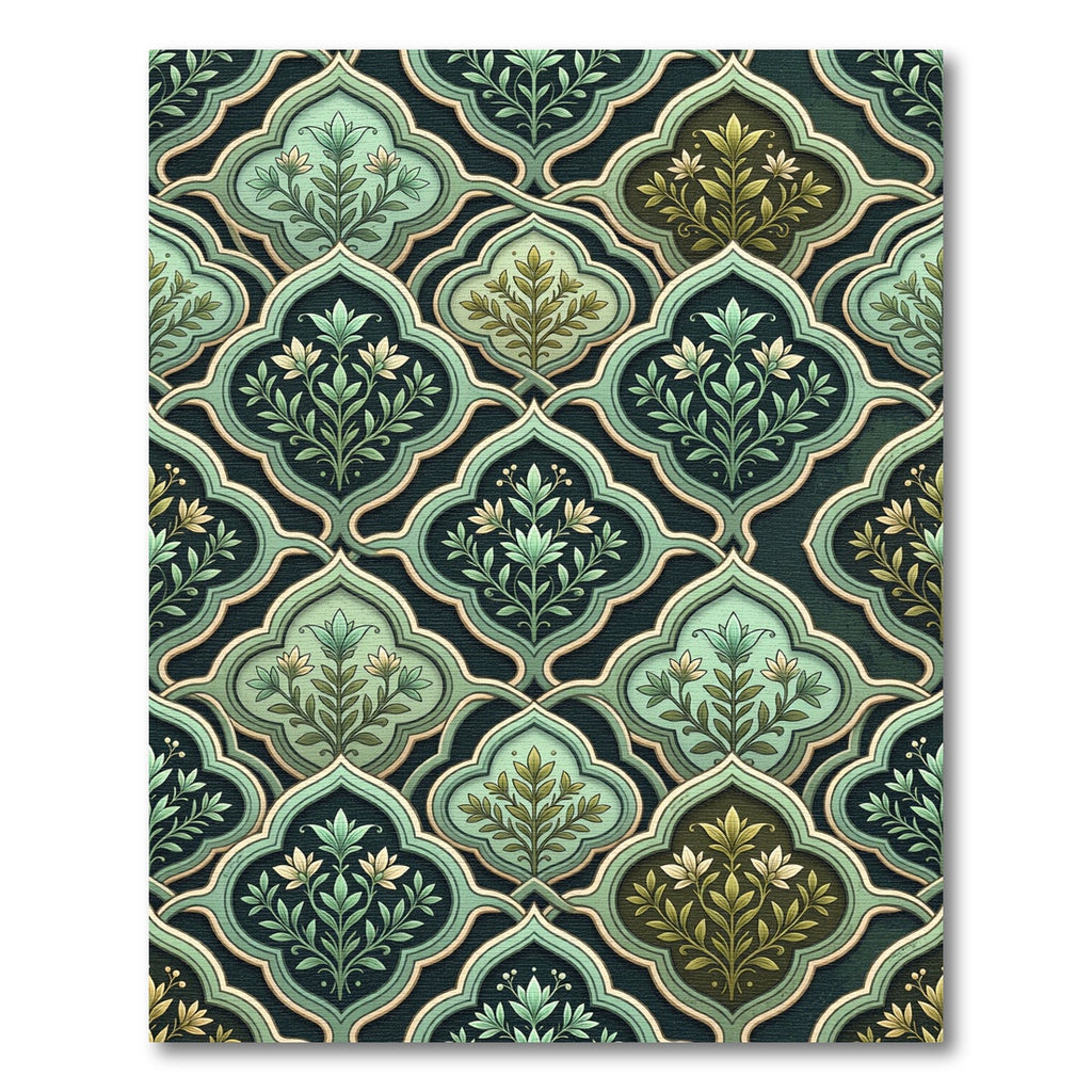 Green Floral Arabesque Lattice Rug