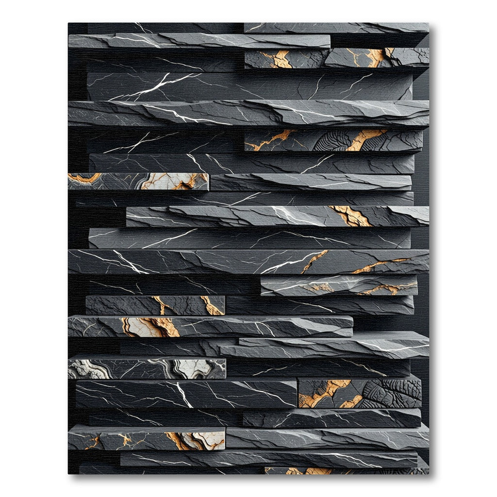 Black Graphite Stone Vein Stacked Rug