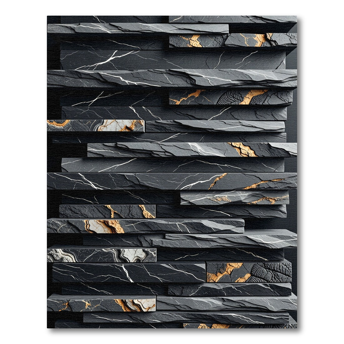 Black Graphite Stone Vein Stacked Rug