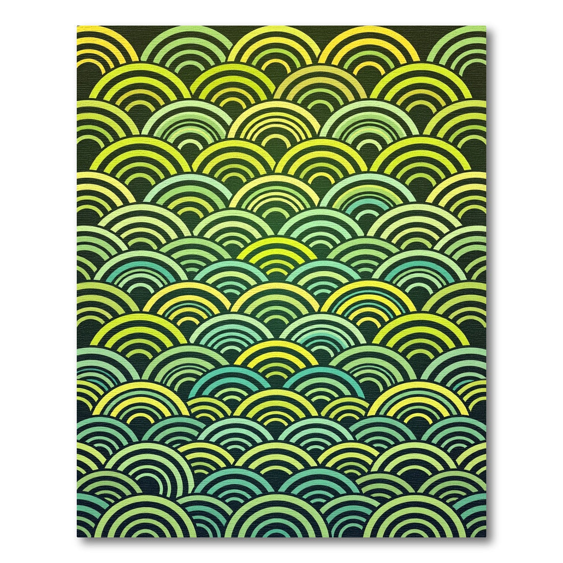 Green Yellow Layered Arc Waves Rug