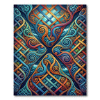 Intricate Blue Orange Swirl Knotwork Rug