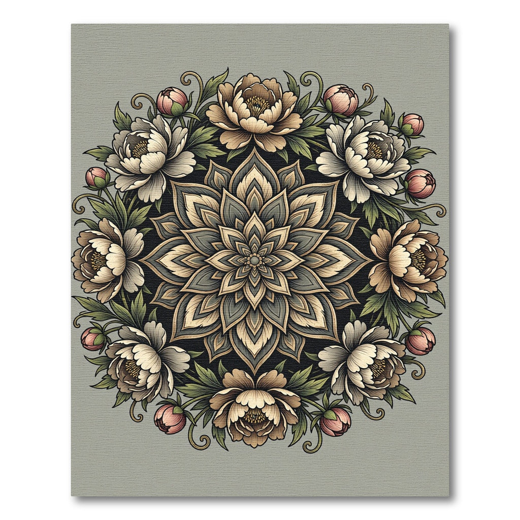 Elegant Floral Peony Mandala Medallion Rug