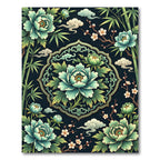 Elegant Teal Peony Bamboo Medallion Rug