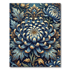 Blue Chrysanthemum Golden Leaf Botanical Rug