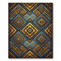 Gold Blue Ethnic Geometric Diamonds Rug