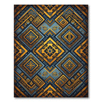 Gold Blue Ethnic Geometric Diamonds Rug