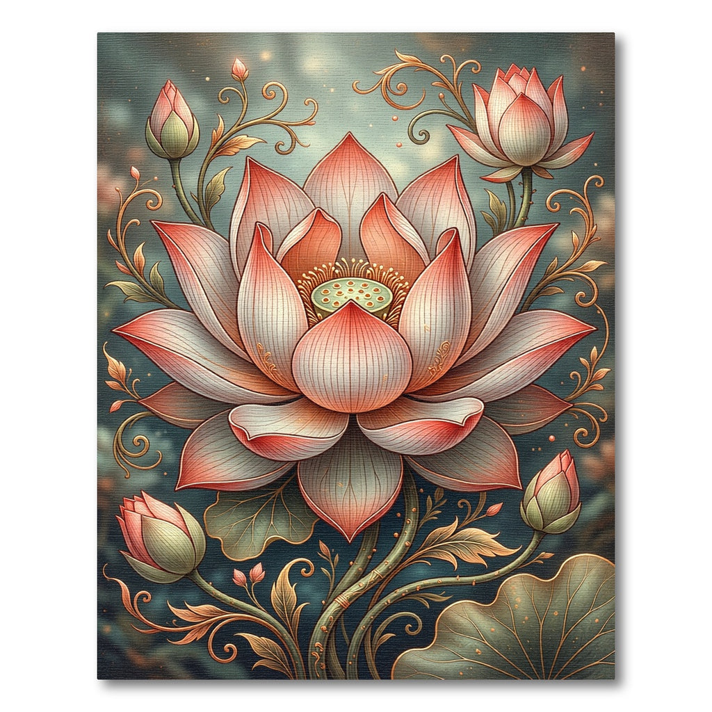 Elegant Coral Lotus Bloom Garden Rug