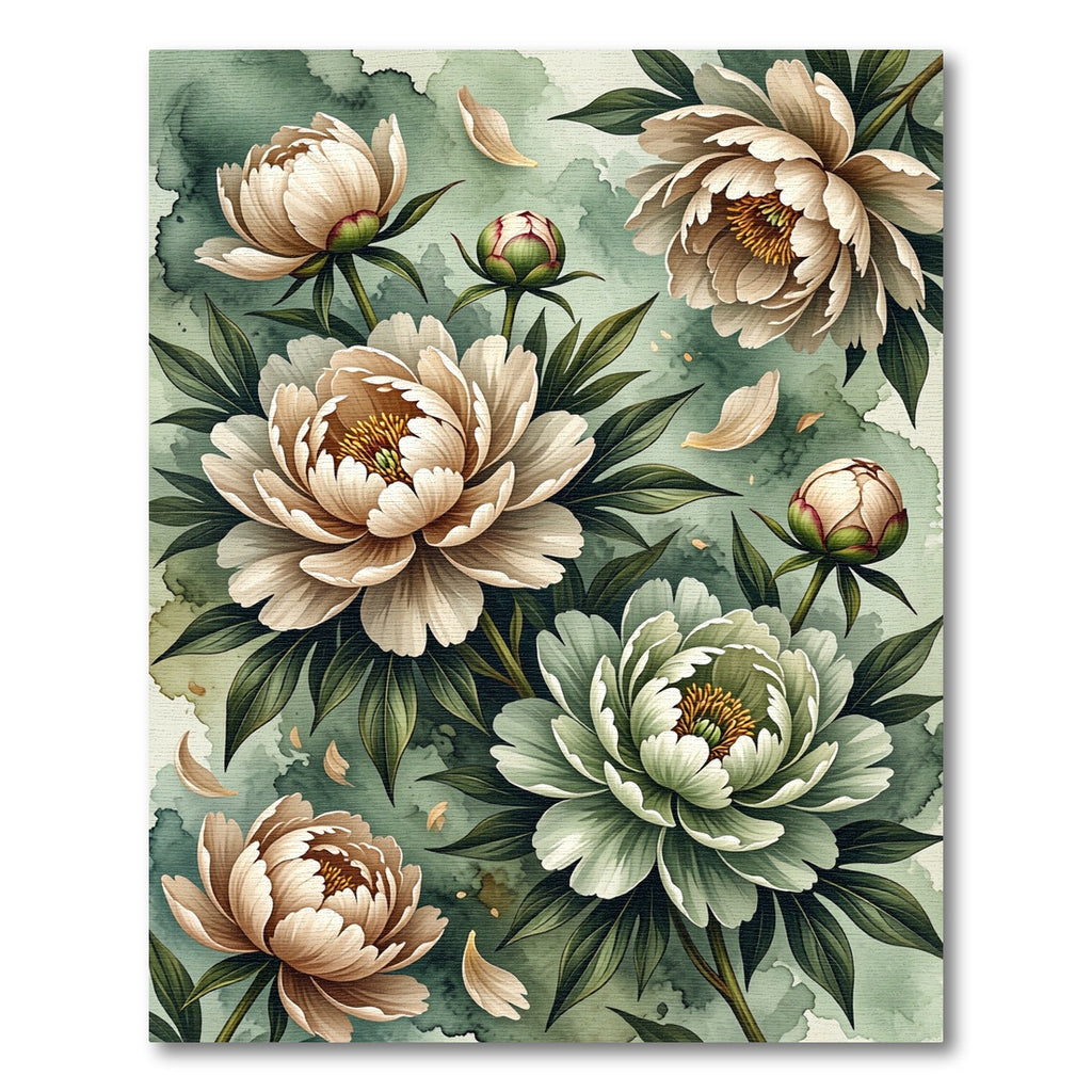 Ethereal Sage Peony Watercolor Floral Rug