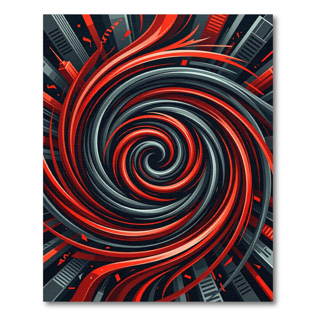 Crimson Gray Swirl Skyline Abstract Rug