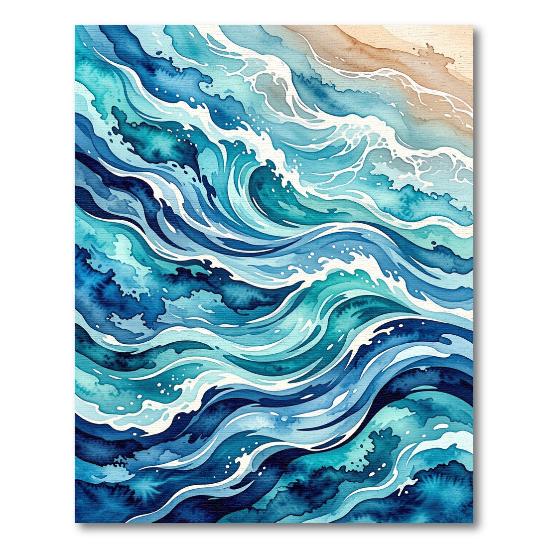 Ocean Waves Watercolor Artistic Render Rug