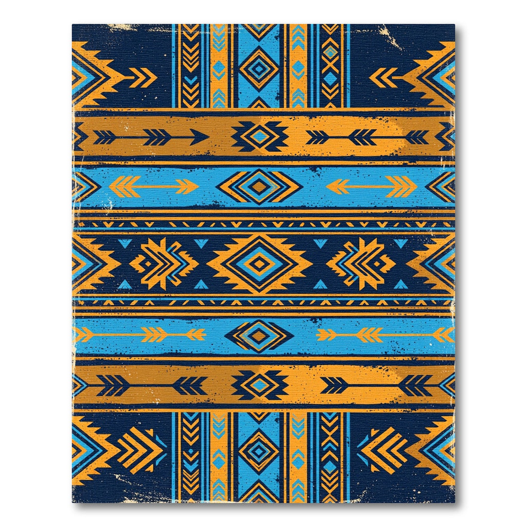 Vibrant Navy Blue Golden Geometric Arrow Rug