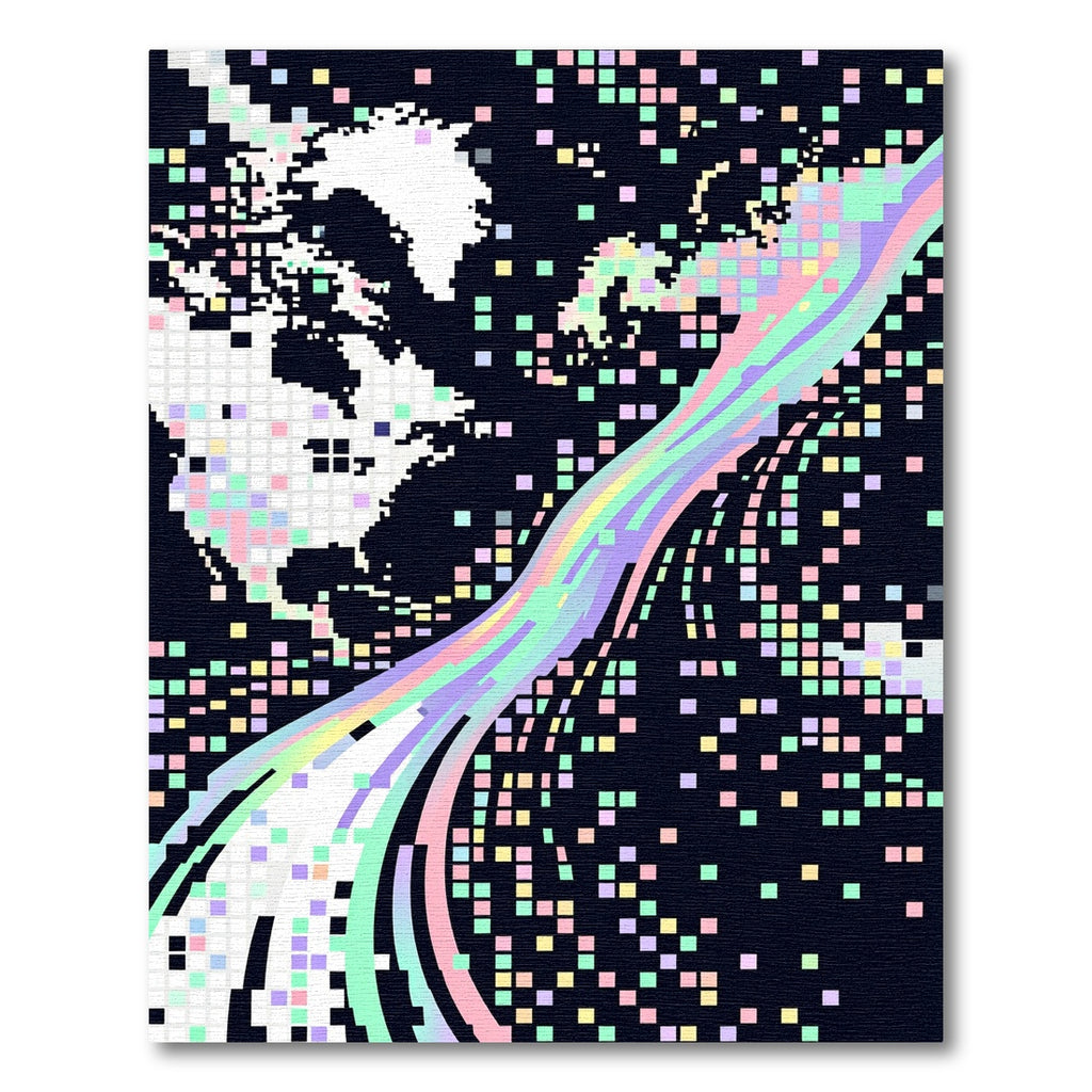 Iridescent Pixelated Abstract Rainbow Wave Rug