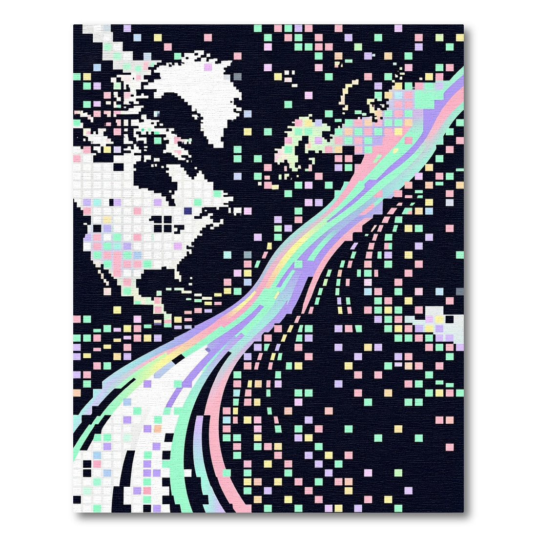 Iridescent Pixelated Abstract Rainbow Wave Rug