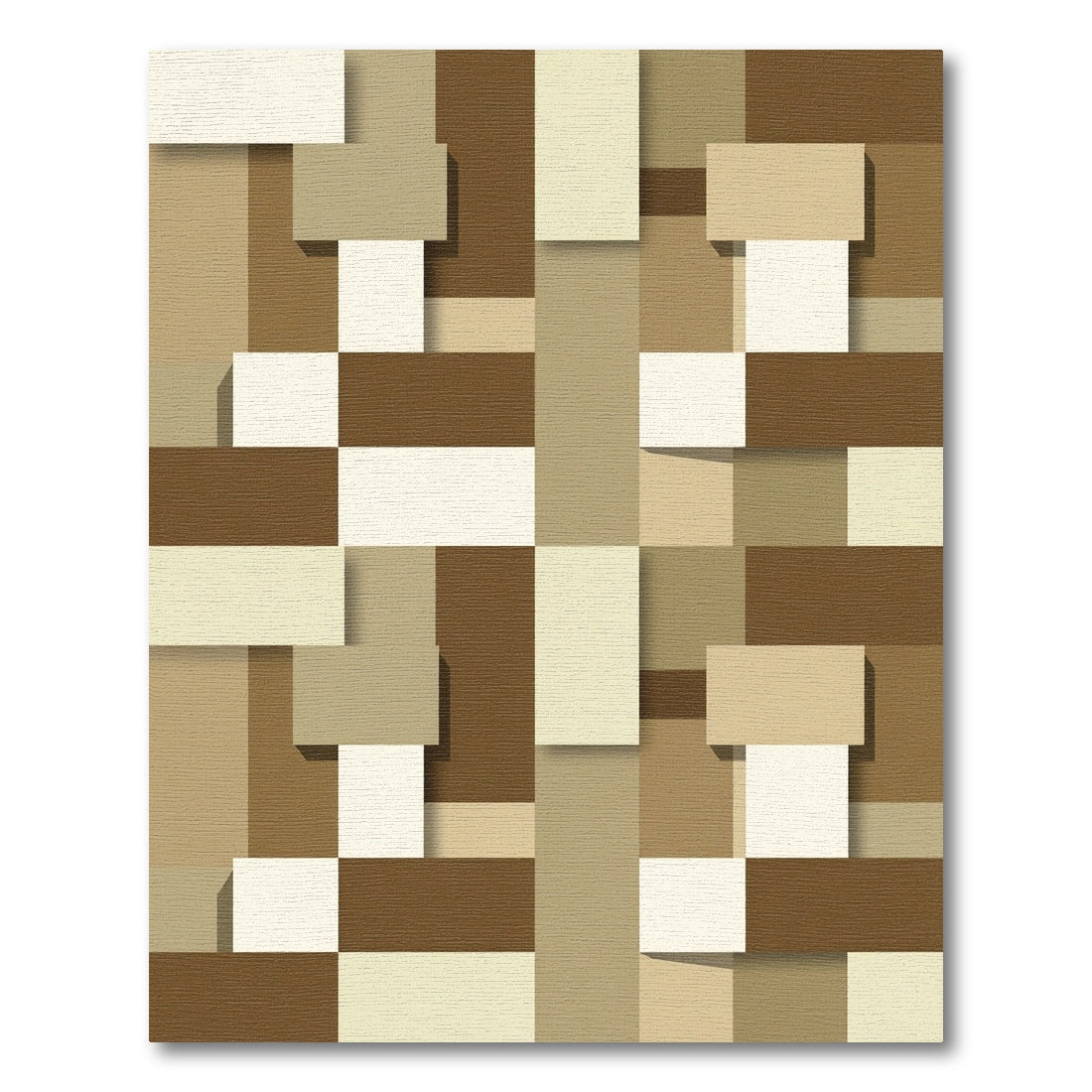 Earthy Tone Geometric Blocks Overlay Rug