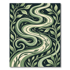 Serpentine Green Botanical Leaf Swirls Rug