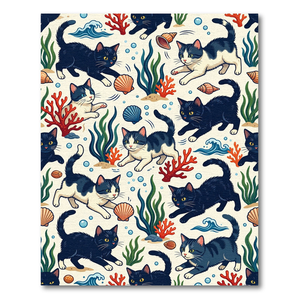 Playful Cats With Seashells Underwater Rug
