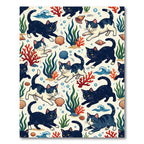 Playful Cats With Seashells Underwater Rug