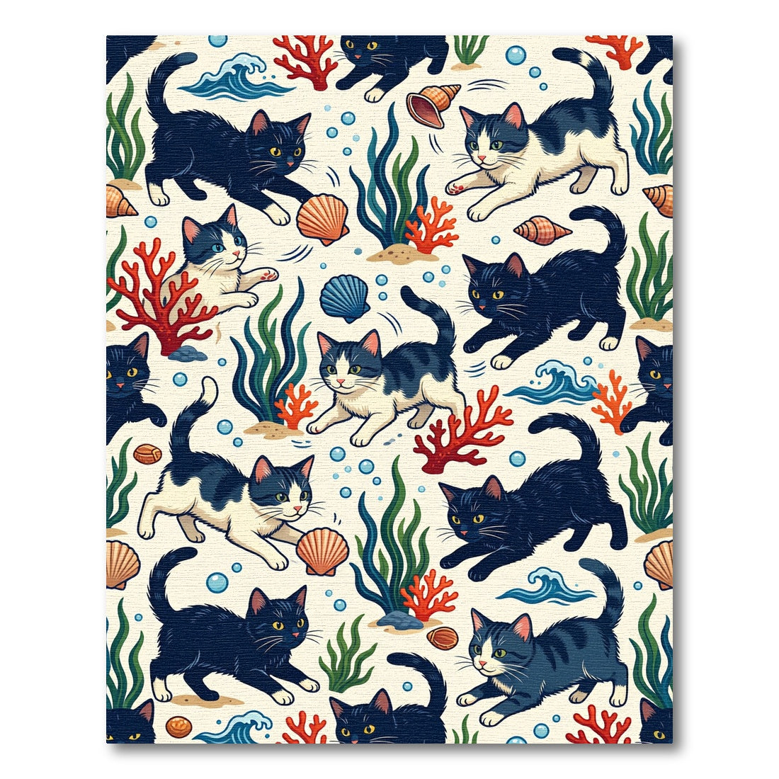 Playful Cats With Seashells Underwater Rug