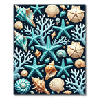 Teal Starfish Coral Shell Medley Rug