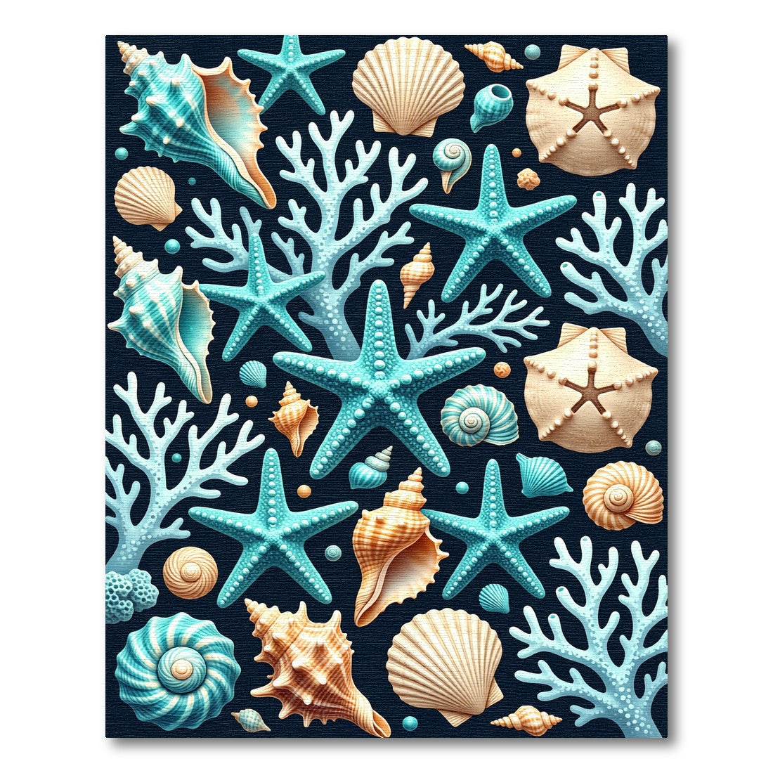 Teal Starfish Coral Shell Medley Rug