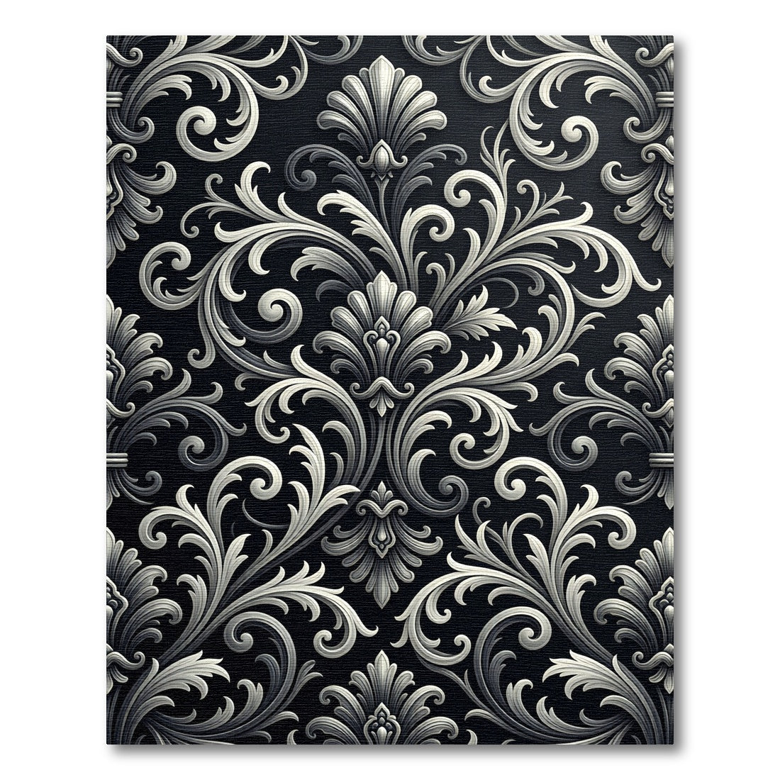Elegant Graphite Silver Baroque Scroll Rug