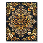 Opulent Gold Floral Baroque Medallion Rug