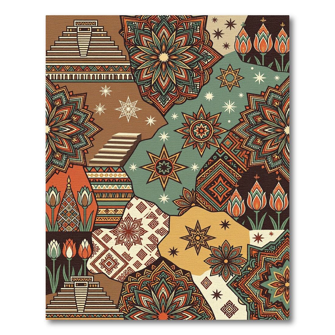 Geometric Star Mandala Earthy Patchwork Rug